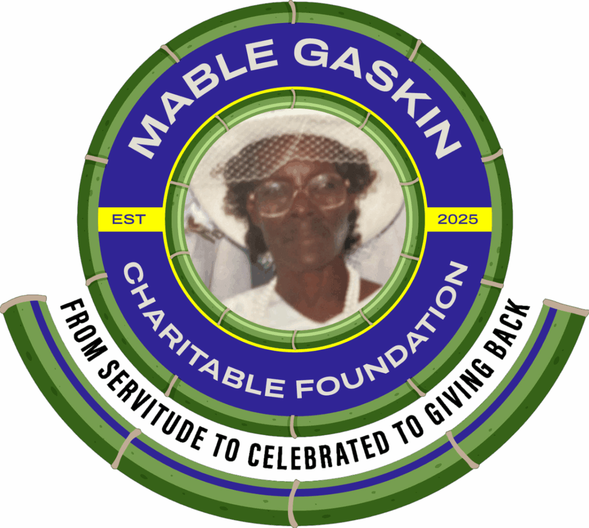 Logo of Mable Gaskin Charitable Foundation with a portrait and blue-green colors.
