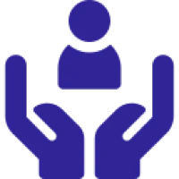 Blue hands holding a person